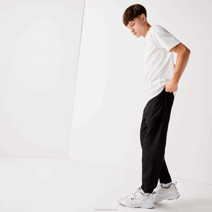 hombres Lacoste 6F241113 negro 031 pantalones de chándal sport tennis de tafetán con tejido de rombos