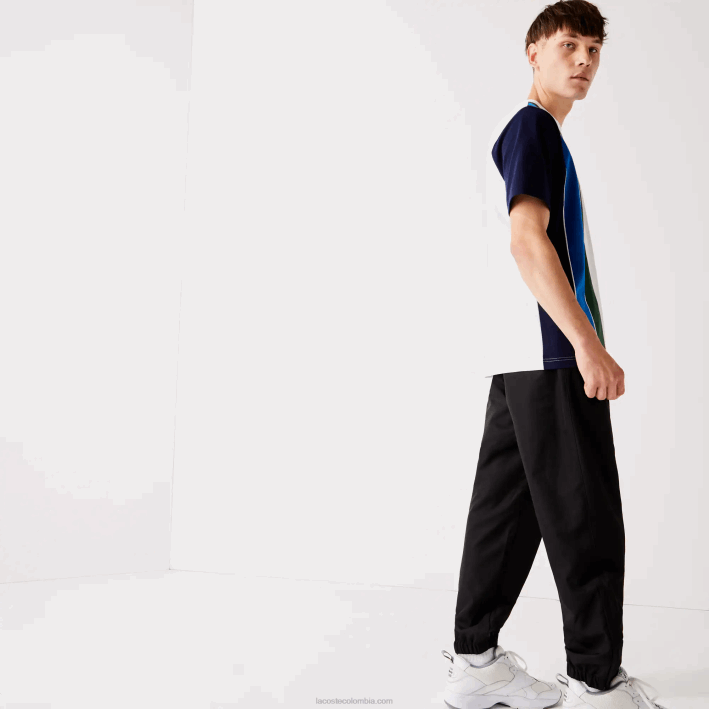 hombres Lacoste 6F241113 negro 031 pantalones de chándal sport tennis de tafetán con tejido de rombos