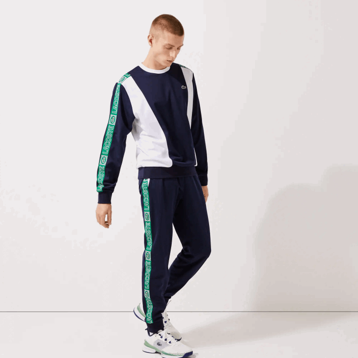hombres Lacoste 6F241121 azul marino blanco verde fx3 pantalones deportivos de chándal con bandas de la marca