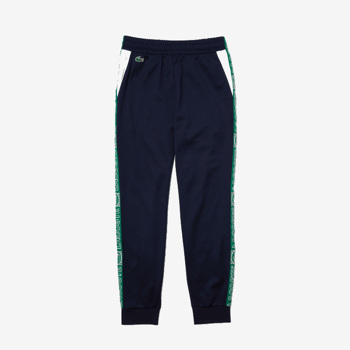 hombres Lacoste 6F241121 azul marino blanco verde fx3 pantalones deportivos de chándal con bandas de la marca