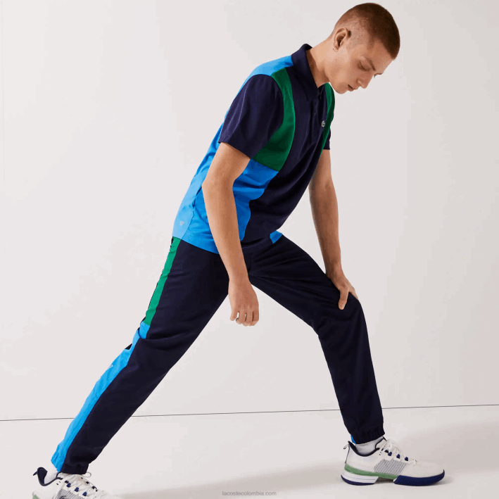 hombres Lacoste 6F241128 verde azul marino blanco m7z pantalones de chándal deportivos con bandas colorblock