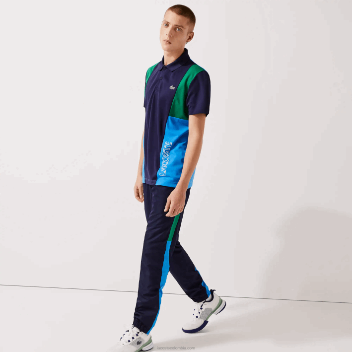 hombres Lacoste 6F241128 verde azul marino blanco m7z pantalones de chándal deportivos con bandas colorblock