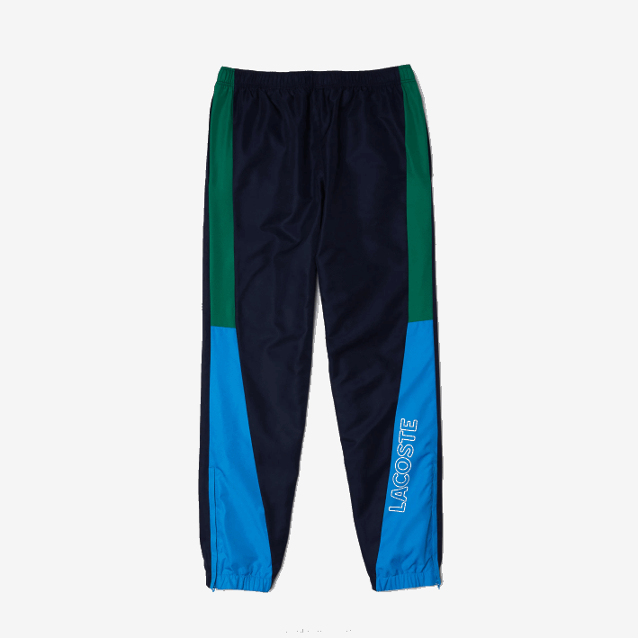hombres Lacoste 6F241128 verde azul marino blanco m7z pantalones de chándal deportivos con bandas colorblock