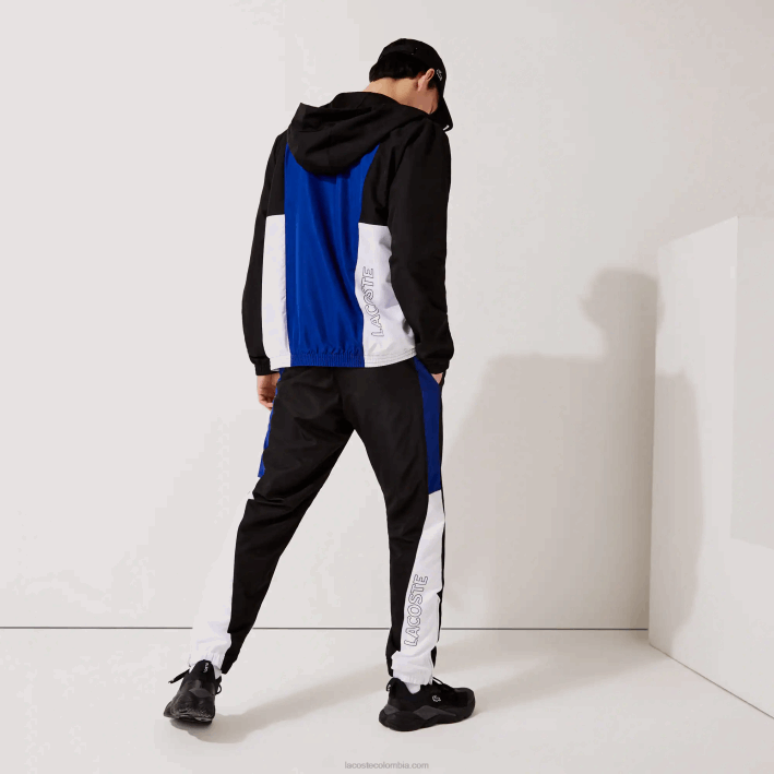 hombres Lacoste 6F241129 negro azul blanco negro aru pantalones de chándal deportivos con bandas colorblock