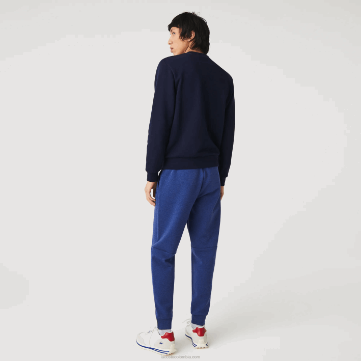 hombres Lacoste 6F241140 lomo azul hjd pantalones de chándal slim fit en mezcla de algodón jaspeado
