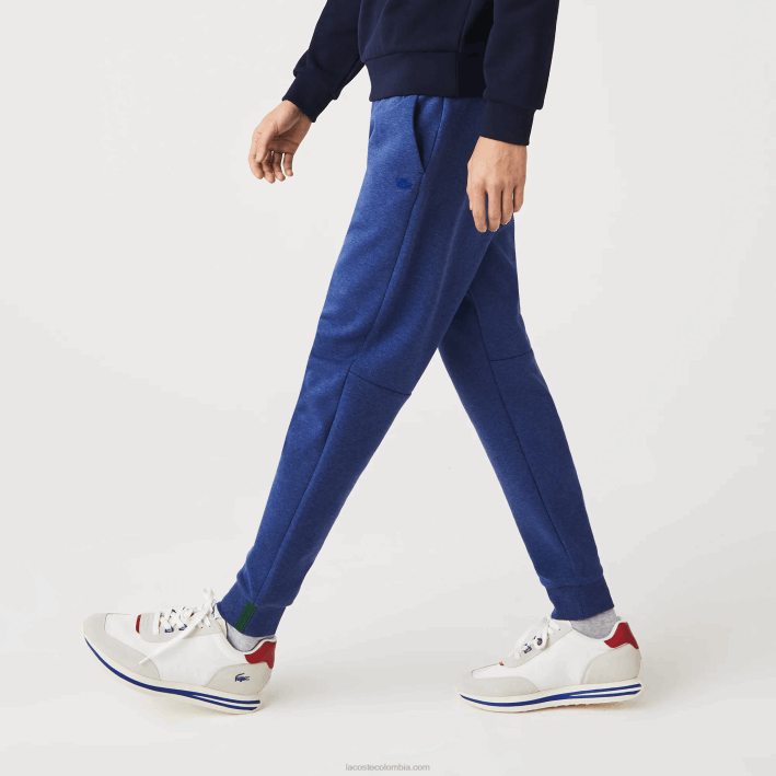 hombres Lacoste 6F241140 lomo azul hjd pantalones de chándal slim fit en mezcla de algodón jaspeado