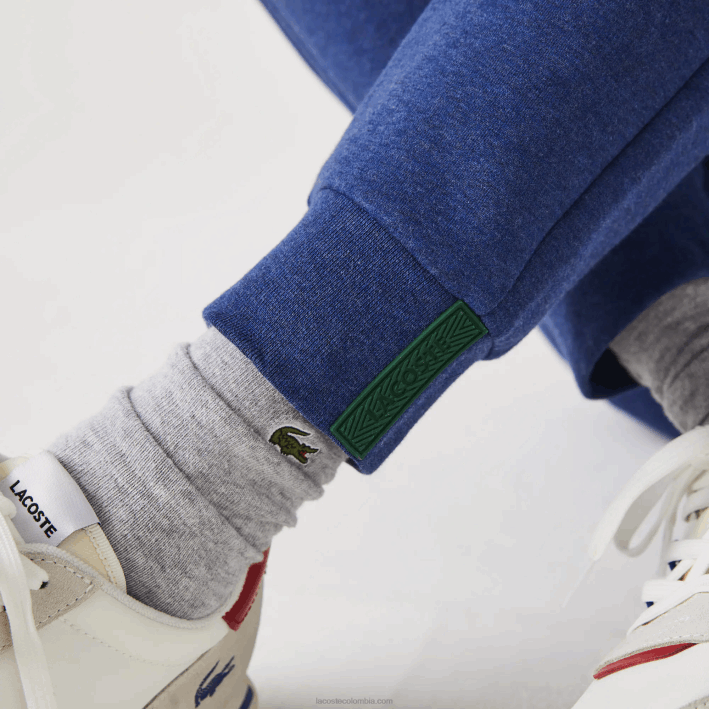 hombres Lacoste 6F241140 lomo azul hjd pantalones de chándal slim fit en mezcla de algodón jaspeado