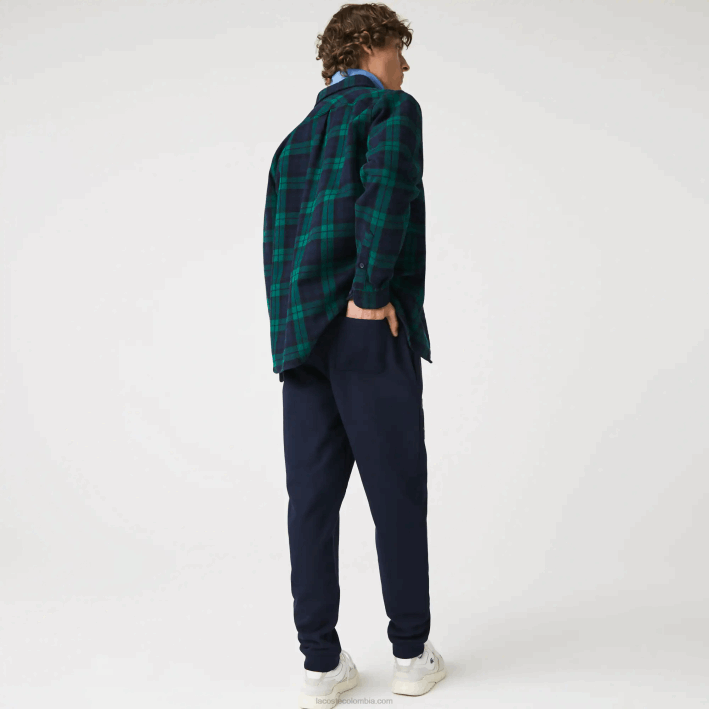 hombres Lacoste 6F241168 azul marino 166 pantalones de chándal de forro polar con insignia de banderines l