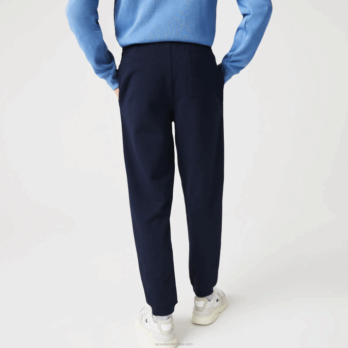 hombres Lacoste 6F241168 azul marino 166 pantalones de chándal de forro polar con insignia de banderines l