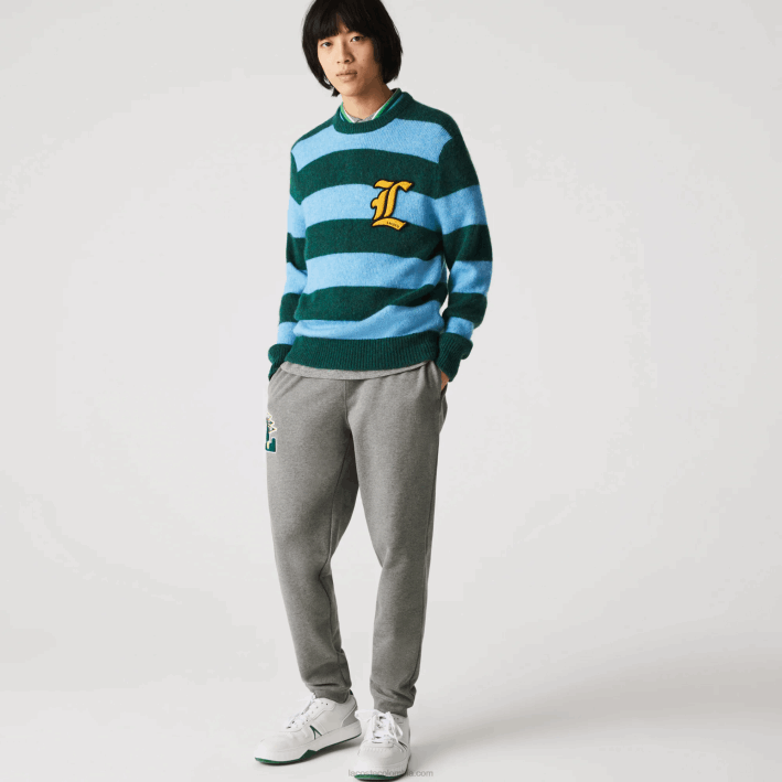 hombres Lacoste 6F241169 lomo gris 1vq pantalones de chándal de forro polar con insignia de banderines l