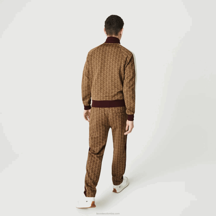 hombres Lacoste 6F241186 beige burdeos mkj pantalones de chándal en vivo con monograma en jacquard