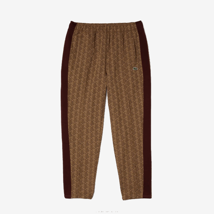 hombres Lacoste 6F241186 beige burdeos mkj pantalones de chándal en vivo con monograma en jacquard