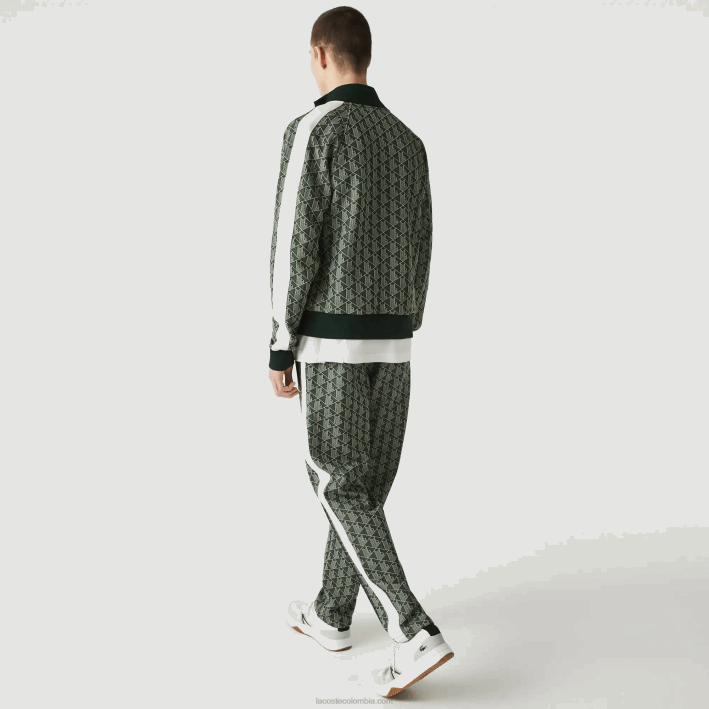hombres Lacoste 6F241187 beige verde 7m4 pantalones de chándal en vivo con monograma en jacquard