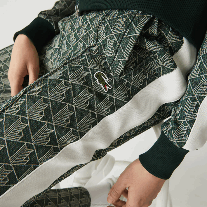 hombres Lacoste 6F241187 beige verde 7m4 pantalones de chándal en vivo con monograma en jacquard