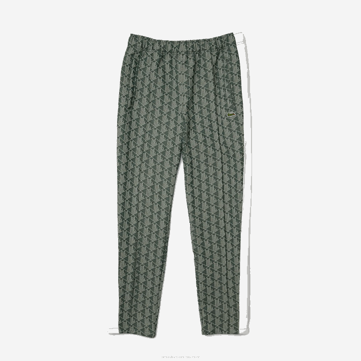 hombres Lacoste 6F241187 beige verde 7m4 pantalones de chándal en vivo con monograma en jacquard