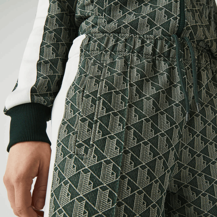 hombres Lacoste 6F241187 beige verde 7m4 pantalones de chándal en vivo con monograma en jacquard