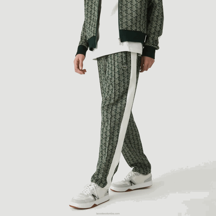 hombres Lacoste 6F241187 beige verde 7m4 pantalones de chándal en vivo con monograma en jacquard