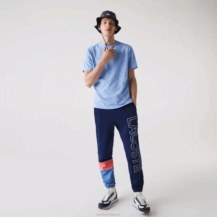 hombres Lacoste 6F241189 rosa azul un4 pantalones de chándal con diseño colour block