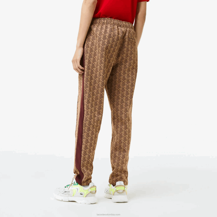 hombres Lacoste 6F24278 beige burdeos mkj pantalones de chándal con monograma estampado