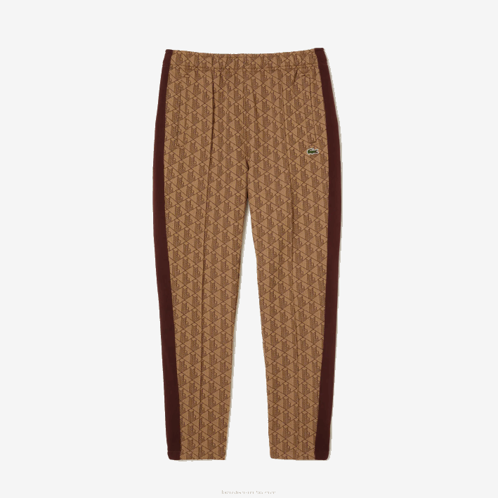hombres Lacoste 6F24278 beige burdeos mkj pantalones de chándal con monograma estampado