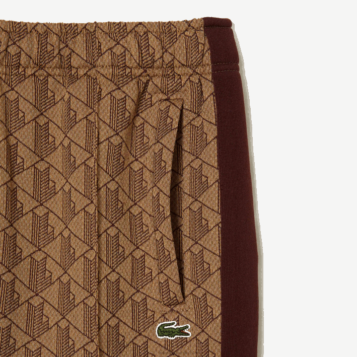 hombres Lacoste 6F24278 beige burdeos mkj pantalones de chándal con monograma estampado