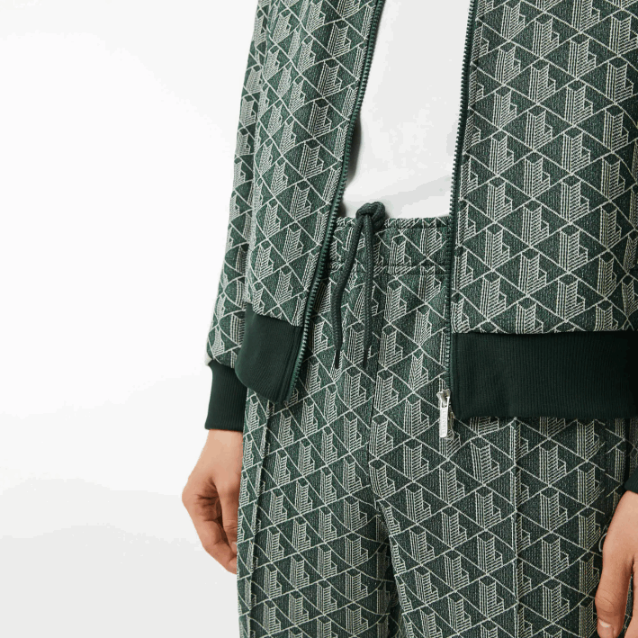 hombres Lacoste 6F24279 beige verde 7m4 pantalones de chándal con monograma estampado