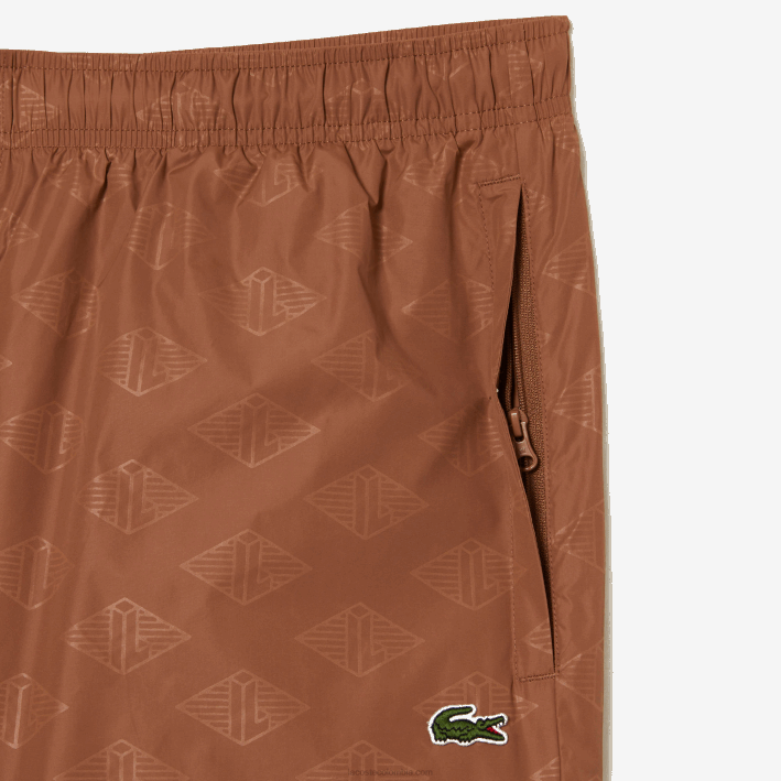 hombres Lacoste 6F24317 lfa marrón claro pants con monograma estampado