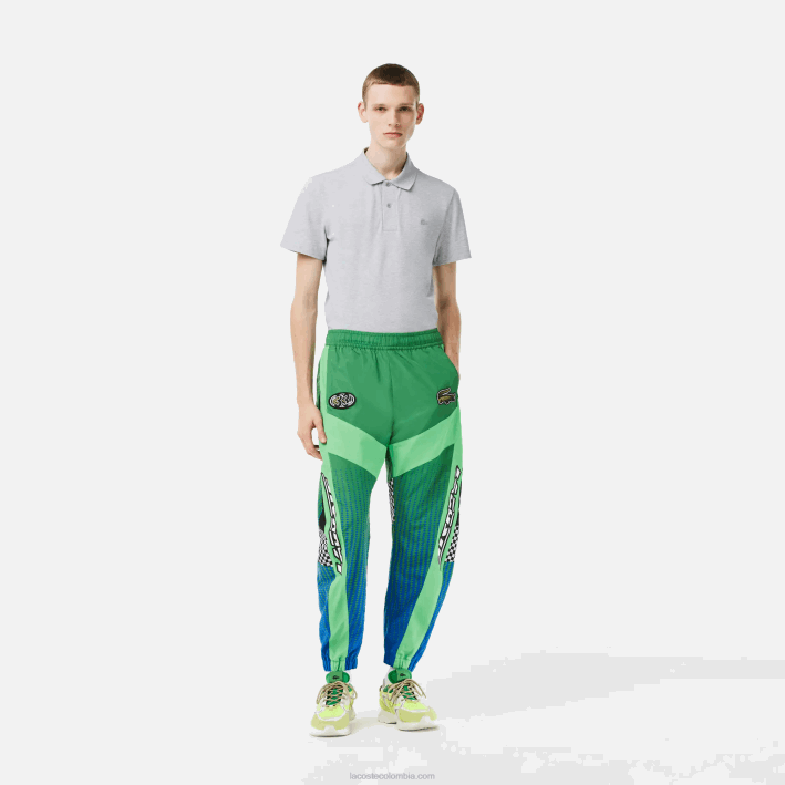 hombres Lacoste 6F24338 verde azul chy pantalones de chándal con estampado de cuadros sombreados
