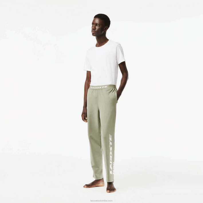 hombres Lacoste 6F24545 verde caqui g21 pantalones de chándal con logo en la pierna