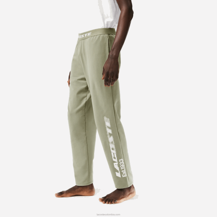 hombres Lacoste 6F24545 verde caqui g21 pantalones de chándal con logo en la pierna