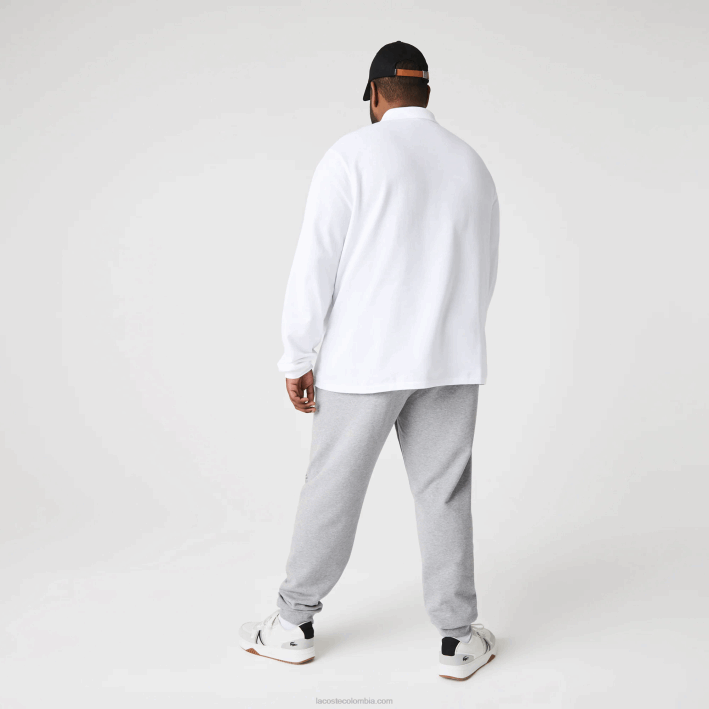 hombres Lacoste 6F241065 lomo gris 4jv pantalones de chándal de felpa de algodón con estampado de cocodrilo y firma