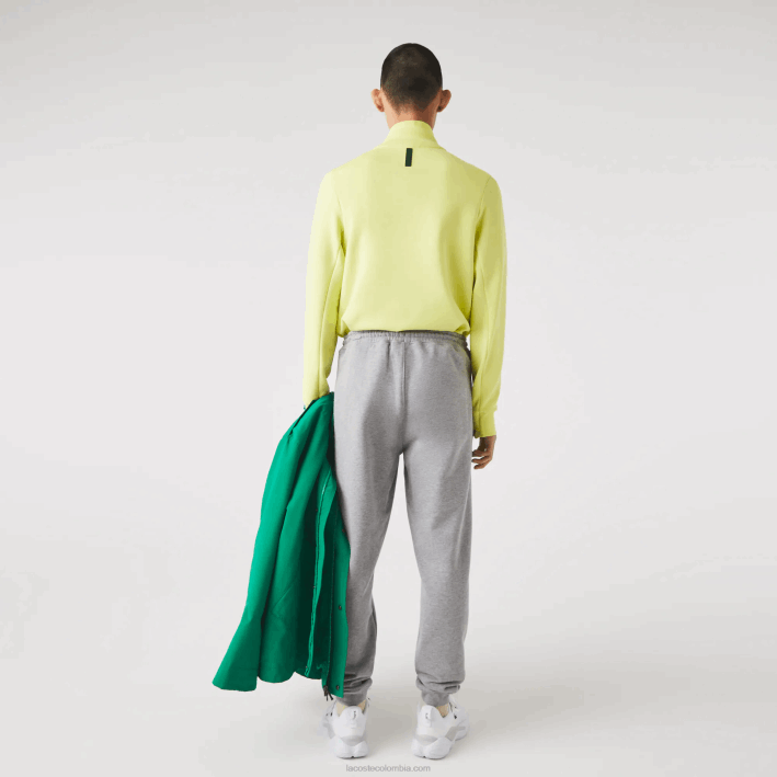 hombres Lacoste 6F241065 lomo gris 4jv pantalones de chándal de felpa de algodón con estampado de cocodrilo y firma