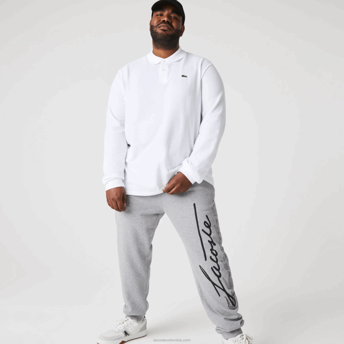 hombres Lacoste 6F241065 lomo gris 4jv pantalones de chándal de felpa de algodón con estampado de cocodrilo y firma