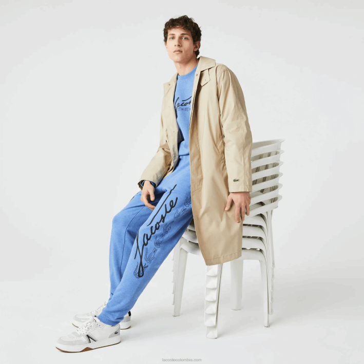 hombres Lacoste 6F241067 lomo azul hg3 pantalones de chándal de felpa de algodón con estampado de cocodrilo y firma