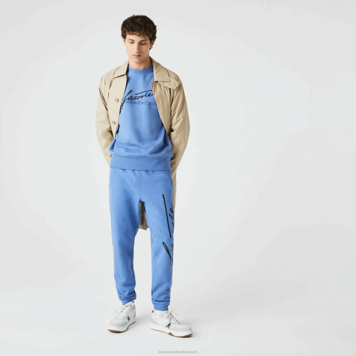 hombres Lacoste 6F241067 lomo azul hg3 pantalones de chándal de felpa de algodón con estampado de cocodrilo y firma