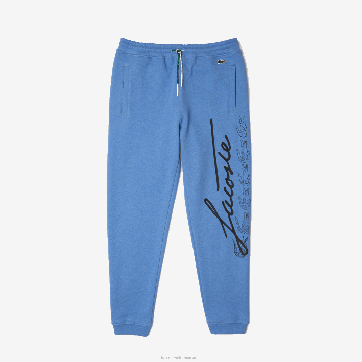 hombres Lacoste 6F241067 lomo azul hg3 pantalones de chándal de felpa de algodón con estampado de cocodrilo y firma