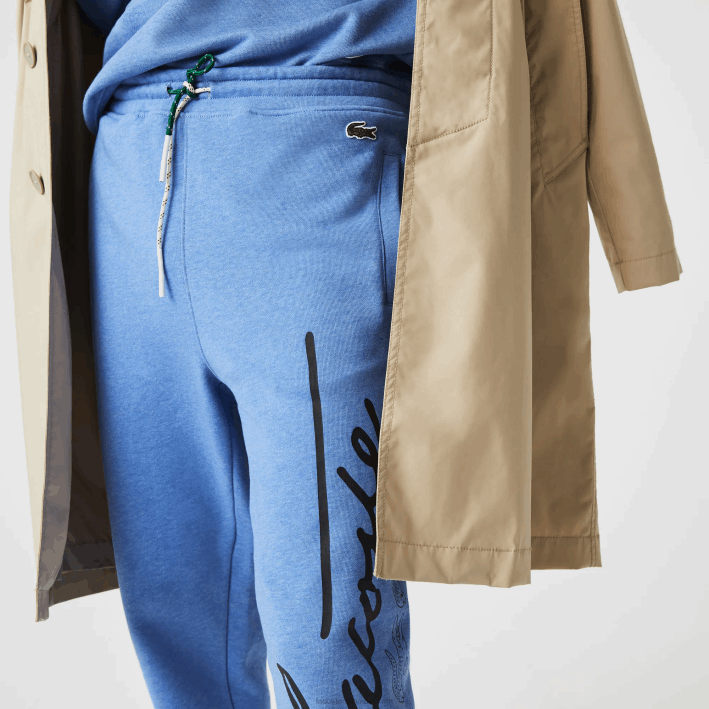 hombres Lacoste 6F241067 lomo azul hg3 pantalones de chándal de felpa de algodón con estampado de cocodrilo y firma