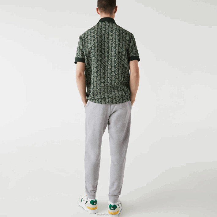 hombres Lacoste 6F241092 lomo gris cca pantalones de chándal de felpa de algodón con marca de cocodrilo