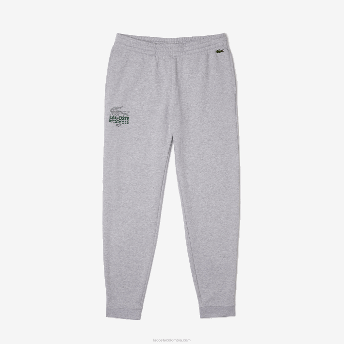 hombres Lacoste 6F241092 lomo gris cca pantalones de chándal de felpa de algodón con marca de cocodrilo