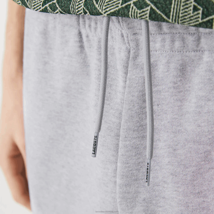 hombres Lacoste 6F241092 lomo gris cca pantalones de chándal de felpa de algodón con marca de cocodrilo