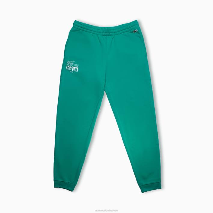 hombres Lacoste 6F241094 verde hd2 pantalones de chándal de felpa de algodón con marca de cocodrilo
