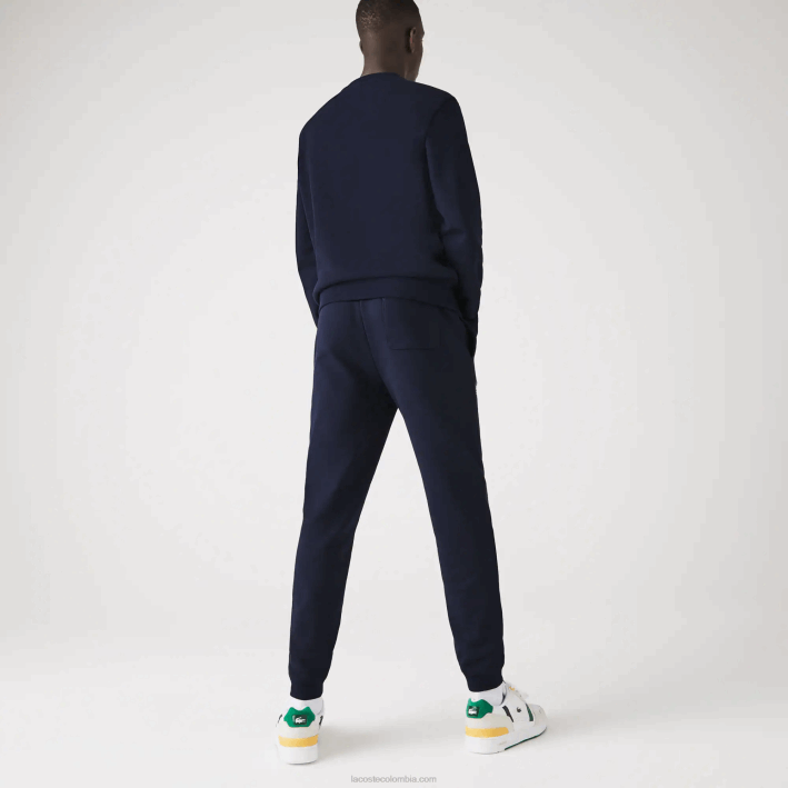 hombres Lacoste 6F241095 azul marino 166 pantalones de chándal de felpa de algodón con marca de cocodrilo