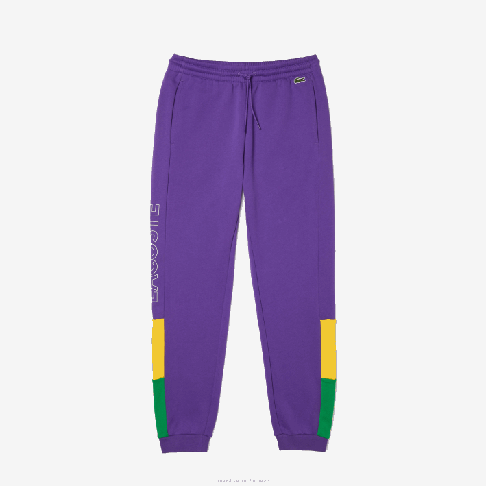 hombres Lacoste 6F241107 violeta amarillo verde 1cv pantalones de chándal de vellón con bloques de color de la marca