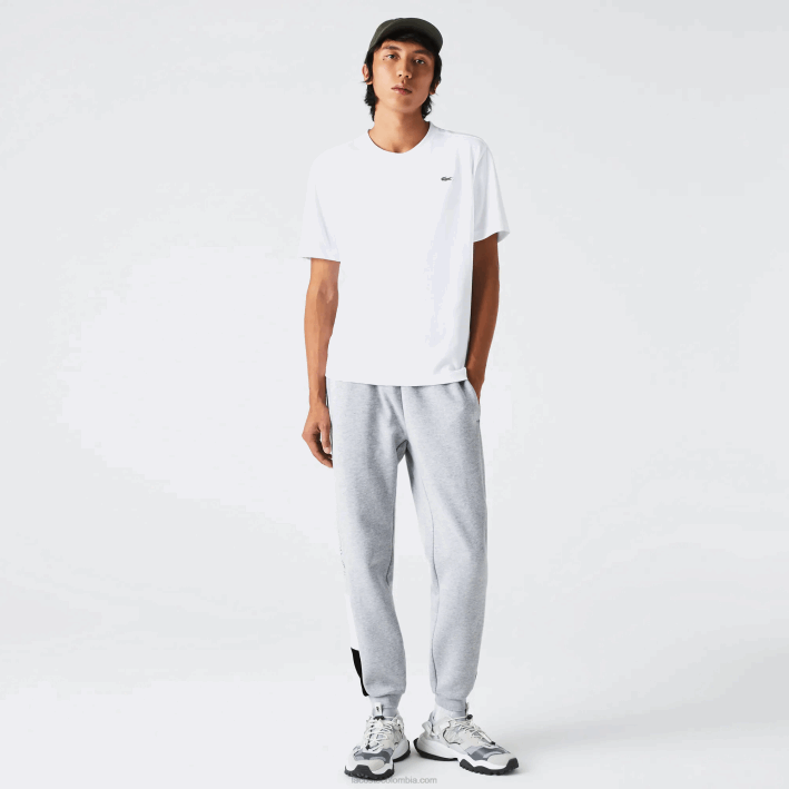 hombres Lacoste 6F241108 gris chino blanco negro p0f pantalones de chándal de vellón con bloques de color de la marca