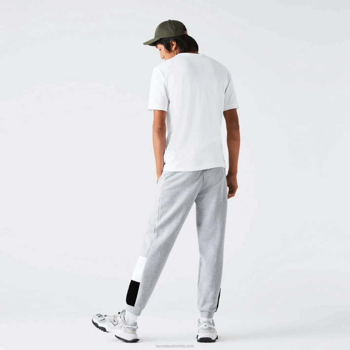 hombres Lacoste 6F241108 gris chino blanco negro p0f pantalones de chándal de vellón con bloques de color de la marca