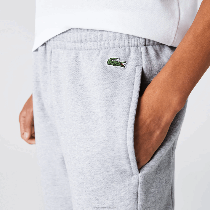 hombres Lacoste 6F241108 gris chino blanco negro p0f pantalones de chándal de vellón con bloques de color de la marca