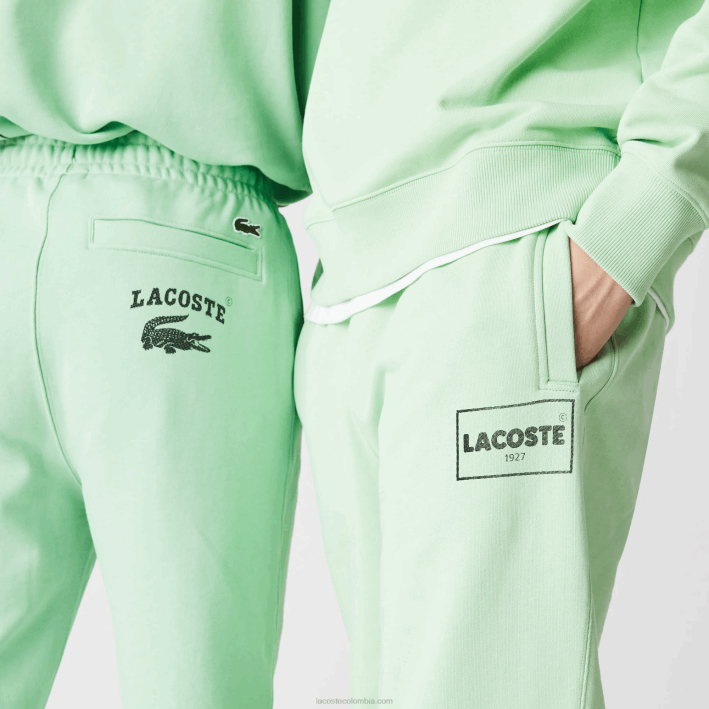 hombres Lacoste 6F241136 verde ji pantalones de chándal de felpa con estampado live heritage