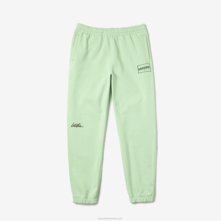 hombres Lacoste 6F241136 verde ji pantalones de chándal de felpa con estampado live heritage