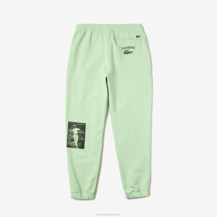 hombres Lacoste 6F241136 verde ji pantalones de chándal de felpa con estampado live heritage