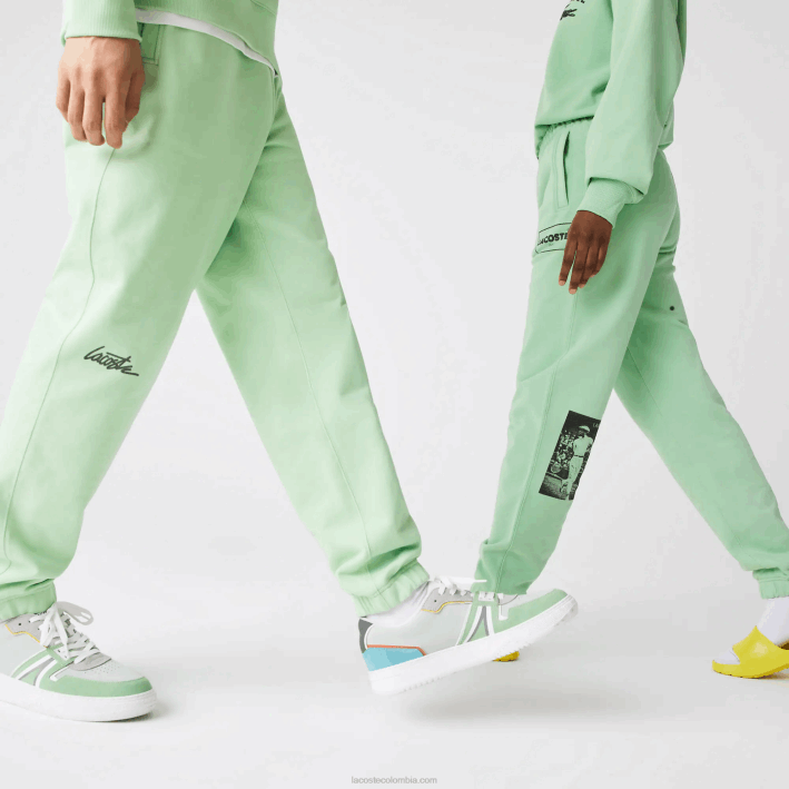 hombres Lacoste 6F241136 verde ji pantalones de chándal de felpa con estampado live heritage